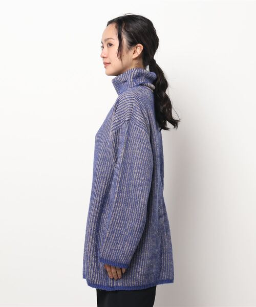 Bou Jeloud（ブージュルード）の「【WEB限定】モヘアタッチ配色リブニットチュニック（ニット/セーター・レディース・チャコールグレー/ブルー/マスタード・FREE）」の6枚目の写真
