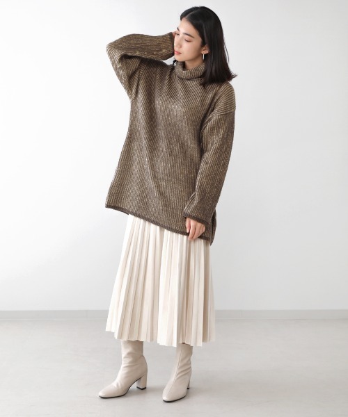 Bou Jeloud（ブージュルード）の「【WEB限定】モヘアタッチ配色リブニットチュニック（ニット/セーター・レディース・チャコールグレー/ブルー/マスタード・FREE）」の14枚目の写真