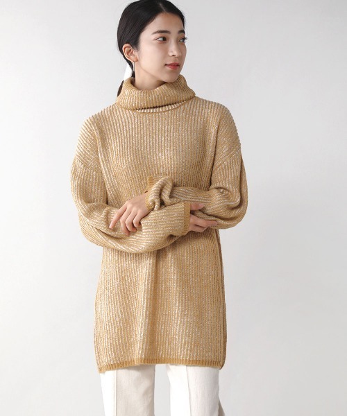 Bou Jeloud（ブージュルード）の「【WEB限定】モヘアタッチ配色リブニットチュニック（ニット/セーター・レディース・チャコールグレー/ブルー/マスタード・FREE）」の20枚目の写真