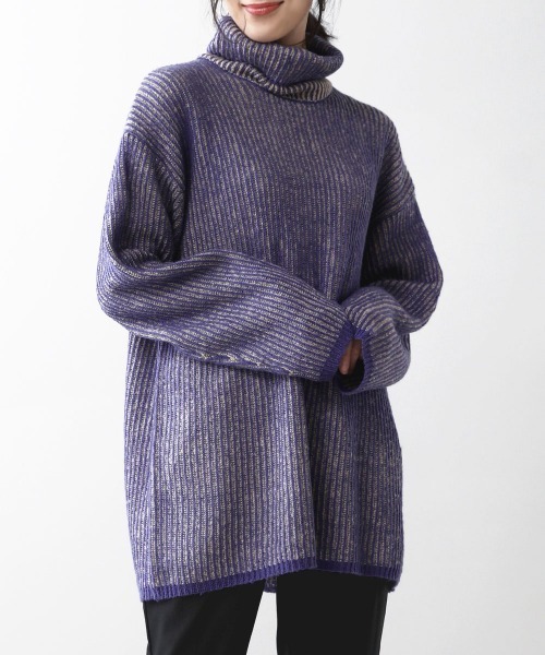 Bou Jeloud（ブージュルード）の「【WEB限定】モヘアタッチ配色リブニットチュニック（ニット/セーター・レディース・チャコールグレー/ブルー/マスタード・FREE）」の21枚目の写真