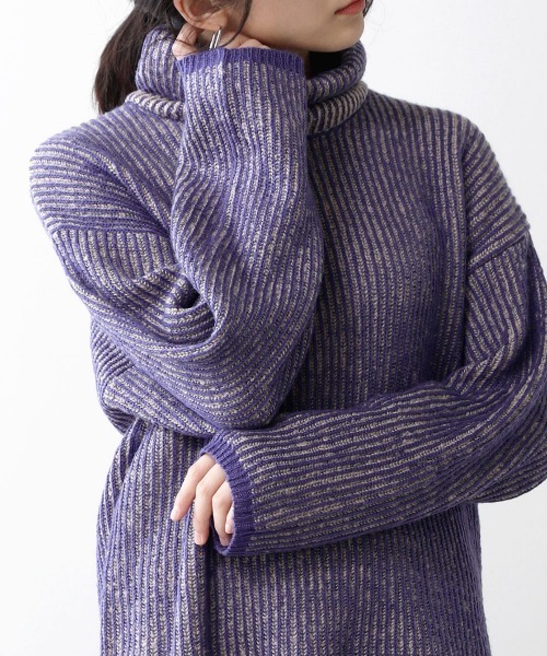 Bou Jeloud（ブージュルード）の「【WEB限定】モヘアタッチ配色リブニットチュニック（ニット/セーター・レディース・チャコールグレー/ブルー/マスタード・FREE）」の5枚目の写真