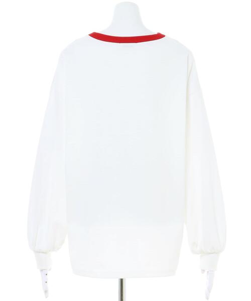 INGNI(イング)の「ふくれ刺繍ロゴロングTシャツ(Tシャツ/カットソー・レディース・ホワイト×ピンク/ホワイト×ブラック/ホワイト×グリーン/ホワイト×レッド・M)」の7枚目の写真