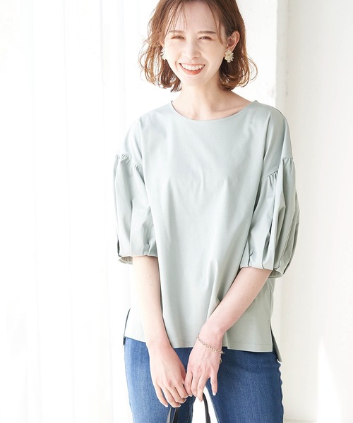 ROPE' PICNIC(ロペピクニック)の「80シルケットギャザーパフスリーブプルオーバー(Tシャツ/カットソー・レディース・ブラック/ホワイト/ベージュ/ライトグリーン・38)」の4枚目の写真
