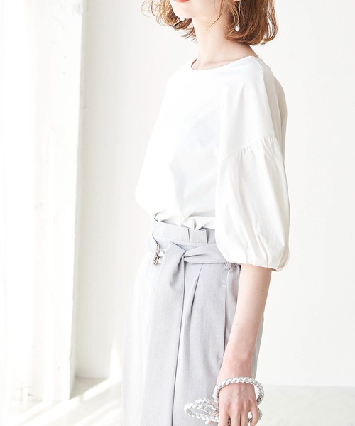 ROPE' PICNIC(ロペピクニック)の「80シルケットギャザーパフスリーブプルオーバー(Tシャツ/カットソー・レディース・ブラック/ホワイト/ベージュ/ライトグリーン・38)」の6枚目の写真