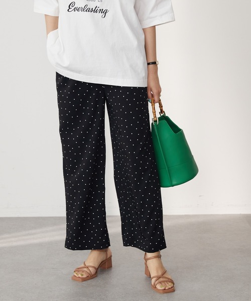 AMERICAN HOLIC（アメリカンホリック）の「ドロストとろみワイドパンツ（その他パンツ・レディース・ブラック/ネイビー/アイボリー/モカ/ドット・S/M/L）」の5枚目の写真