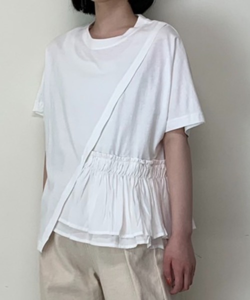 Luxe brille(リュクスブリエ)の「異素材フリル切り替え半袖Tシャツ(Tシャツ/カットソー・レディース・ブルー/カーキ/ブラック/ホワイト・FREE)」の1枚目の写真