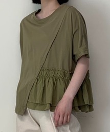 異素材フリル切り替え半袖Tシャツ