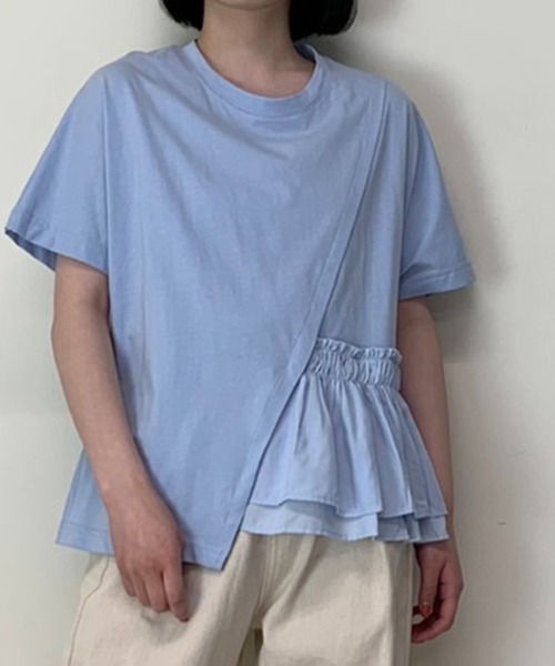 Luxe brille(リュクスブリエ)の「異素材フリル切り替え半袖Tシャツ(Tシャツ/カットソー・レディース・ブルー/カーキ/ブラック/ホワイト・FREE)」の4枚目の写真