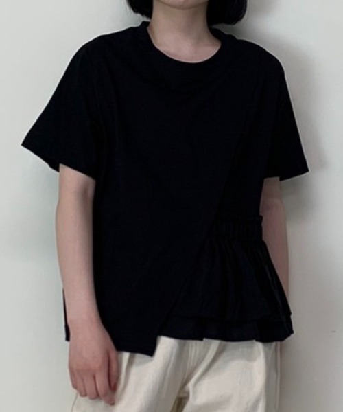 Luxe brille(リュクスブリエ)の「異素材フリル切り替え半袖Tシャツ(Tシャツ/カットソー・レディース・ブルー/カーキ/ブラック/ホワイト・FREE)」の2枚目の写真