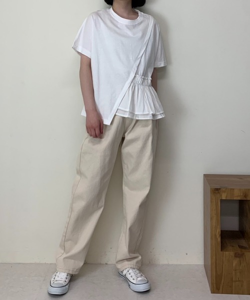 Luxe brille(リュクスブリエ)の「異素材フリル切り替え半袖Tシャツ(Tシャツ/カットソー・レディース・ブルー/カーキ/ブラック/ホワイト・FREE)」の5枚目の写真