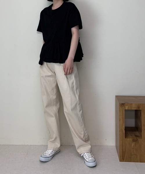 Luxe brille(リュクスブリエ)の「異素材フリル切り替え半袖Tシャツ(Tシャツ/カットソー・レディース・ブルー/カーキ/ブラック/ホワイト・FREE)」の18枚目の写真