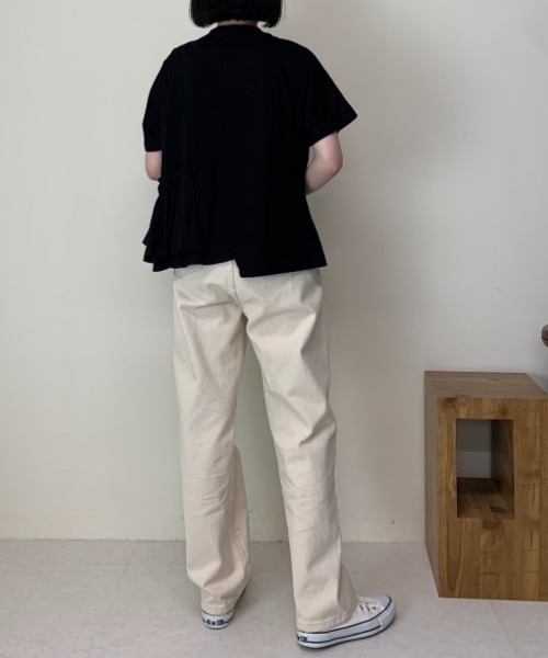 Luxe brille(リュクスブリエ)の「異素材フリル切り替え半袖Tシャツ(Tシャツ/カットソー・レディース・ブルー/カーキ/ブラック/ホワイト・FREE)」の6枚目の写真