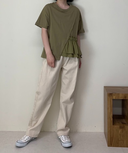 Luxe brille(リュクスブリエ)の「異素材フリル切り替え半袖Tシャツ(Tシャツ/カットソー・レディース・ブルー/カーキ/ブラック/ホワイト・FREE)」の11枚目の写真