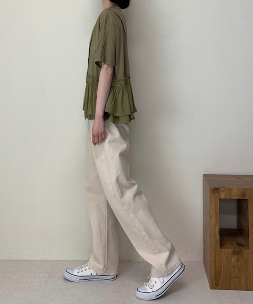 Luxe brille(リュクスブリエ)の「異素材フリル切り替え半袖Tシャツ(Tシャツ/カットソー・レディース・ブルー/カーキ/ブラック/ホワイト・FREE)」の15枚目の写真