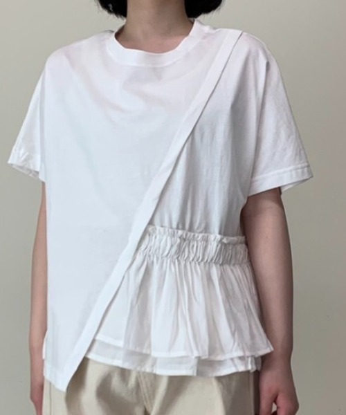 Luxe brille(リュクスブリエ)の「異素材フリル切り替え半袖Tシャツ(Tシャツ/カットソー・レディース・ブルー/カーキ/ブラック/ホワイト・FREE)」の12枚目の写真