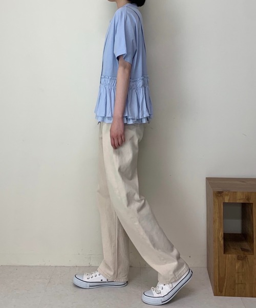 Luxe brille(リュクスブリエ)の「異素材フリル切り替え半袖Tシャツ(Tシャツ/カットソー・レディース・ブルー/カーキ/ブラック/ホワイト・FREE)」の21枚目の写真