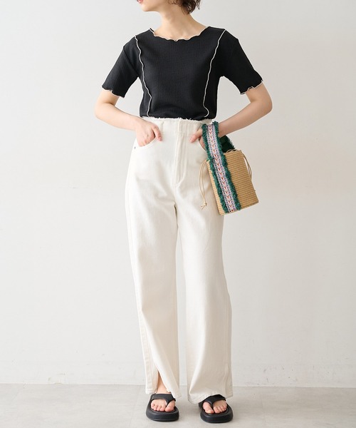 FREE'S MART（フリーズマート）の「◇[低身長サイズ/Sシリーズ]ウエスト断ち切りワイドデニムパンツ（デニムパンツ・レディース・ホワイト/インディゴブルー/ベージュ・X-SMALL/SMALL/MEDIUM）」の10枚目の写真