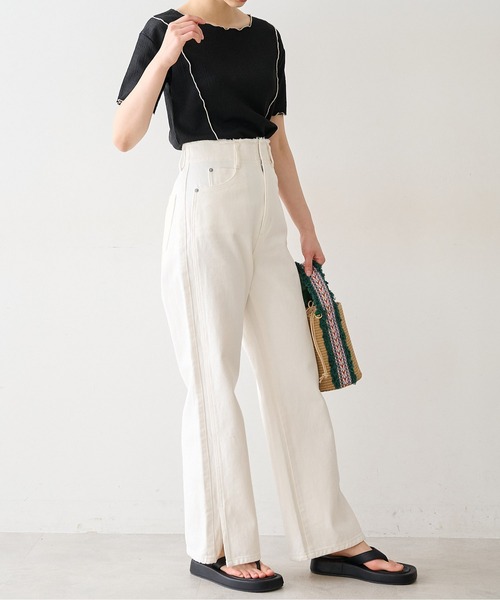 FREE'S MART（フリーズマート）の「◇[低身長サイズ/Sシリーズ]ウエスト断ち切りワイドデニムパンツ（デニムパンツ・レディース・ホワイト/インディゴブルー/ベージュ・X-SMALL/SMALL/MEDIUM）」の14枚目の写真