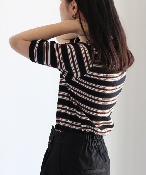 cepo(セポ)の「マルチボーダーリンガーTee(Tシャツ/カットソー・レディース・ブラック/オフホワイト/サックスブルー・M)」の10枚目の写真