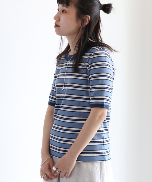 cepo(セポ)の「マルチボーダーリンガーTee(Tシャツ/カットソー・レディース・ブラック/オフホワイト/サックスブルー・M)」の6枚目の写真