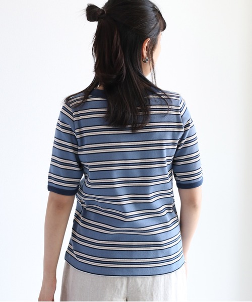 cepo(セポ)の「マルチボーダーリンガーTee(Tシャツ/カットソー・レディース・ブラック/オフホワイト/サックスブルー・M)」の9枚目の写真