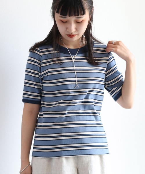 cepo(セポ)の「マルチボーダーリンガーTee(Tシャツ/カットソー・レディース・ブラック/オフホワイト/サックスブルー・M)」の16枚目の写真