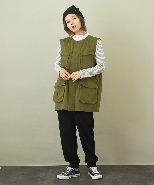 CUBE SUGAR(キューブシュガー)の「無地ツイルミリタリーベスト(ベスト・レディース・ベージュ/ブラウン/カーキ・M)」の18枚目の写真