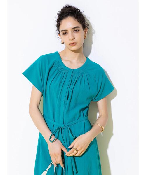 koe（コエ）の「キャップスリーブベルト付きワンピース＊（ワンピース・レディース・ブラック/オフホワイト/グリーン/テラコッタ・FREE）」の6枚目の写真