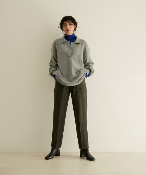 SALON adam et rope'（サロン アダム エ ロペ）の「【手洗い可能】タスマニアウールニットポロプルオーバー（ニット/セーター・レディース・オフホワイト/カーキ/レッド系その他5・FREE）」の16枚目の写真