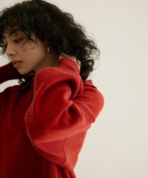 SALON adam et rope'（サロン アダム エ ロペ）の「【手洗い可能】タスマニアウールニットポロプルオーバー（ニット/セーター・レディース・オフホワイト/カーキ/レッド系その他5・FREE）」の10枚目の写真