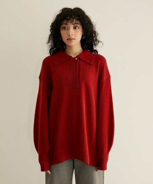 SALON adam et rope'（サロン アダム エ ロペ）の「【手洗い可能】タスマニアウールニットポロプルオーバー（ニット/セーター・レディース・オフホワイト/カーキ/レッド系その他5・FREE）」の17枚目の写真