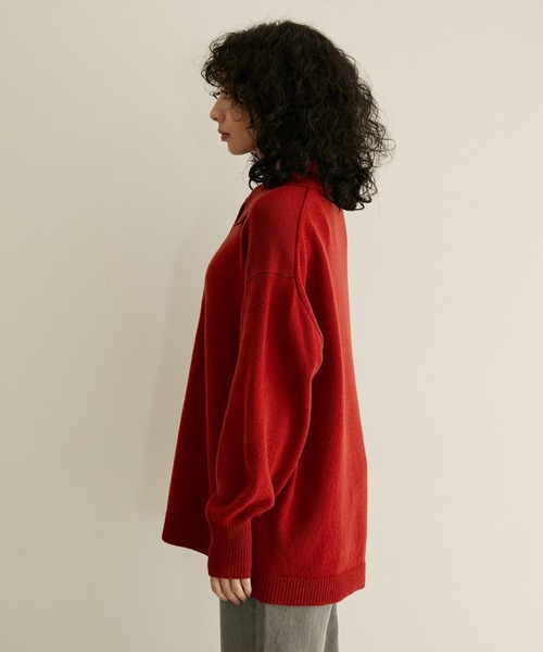 SALON adam et rope'（サロン アダム エ ロペ）の「【手洗い可能】タスマニアウールニットポロプルオーバー（ニット/セーター・レディース・オフホワイト/カーキ/レッド系その他5・FREE）」の15枚目の写真