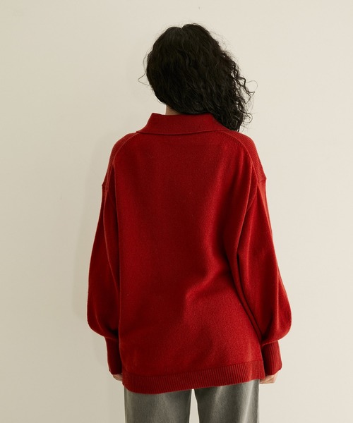 SALON adam et rope'（サロン アダム エ ロペ）の「【手洗い可能】タスマニアウールニットポロプルオーバー（ニット/セーター・レディース・オフホワイト/カーキ/レッド系その他5・FREE）」の9枚目の写真