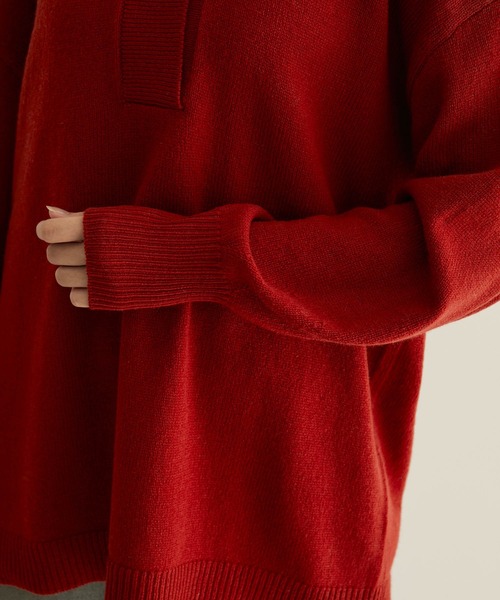 SALON adam et rope'（サロン アダム エ ロペ）の「【手洗い可能】タスマニアウールニットポロプルオーバー（ニット/セーター・レディース・オフホワイト/カーキ/レッド系その他5・FREE）」の7枚目の写真