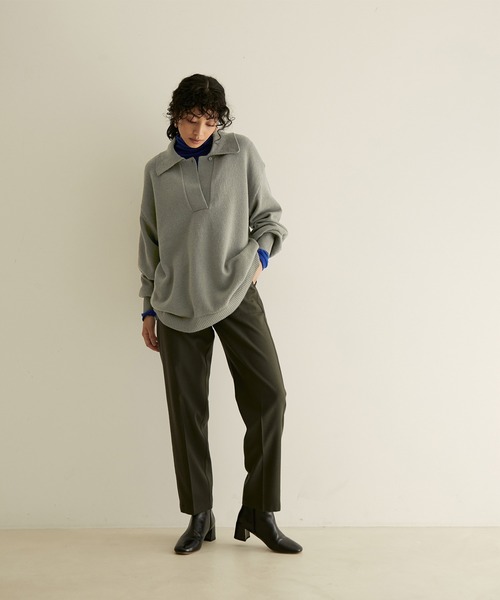 SALON adam et rope'（サロン アダム エ ロペ）の「【手洗い可能】タスマニアウールニットポロプルオーバー（ニット/セーター・レディース・オフホワイト/カーキ/レッド系その他5・FREE）」の11枚目の写真