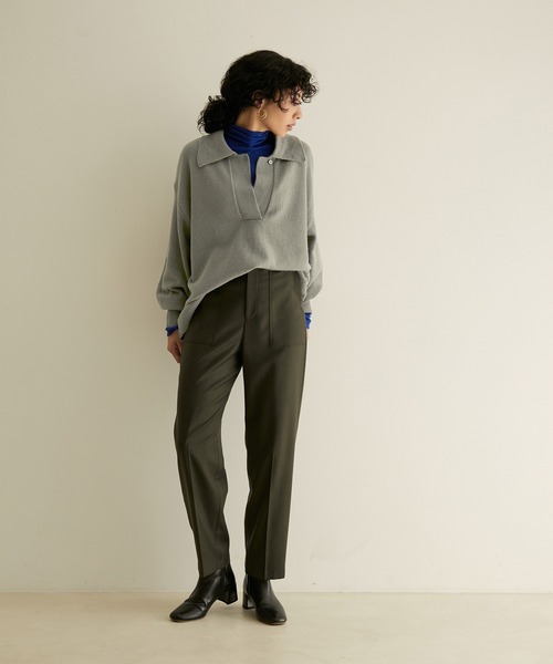 SALON adam et rope'（サロン アダム エ ロペ）の「【手洗い可能】タスマニアウールニットポロプルオーバー（ニット/セーター・レディース・オフホワイト/カーキ/レッド系その他5・FREE）」の19枚目の写真