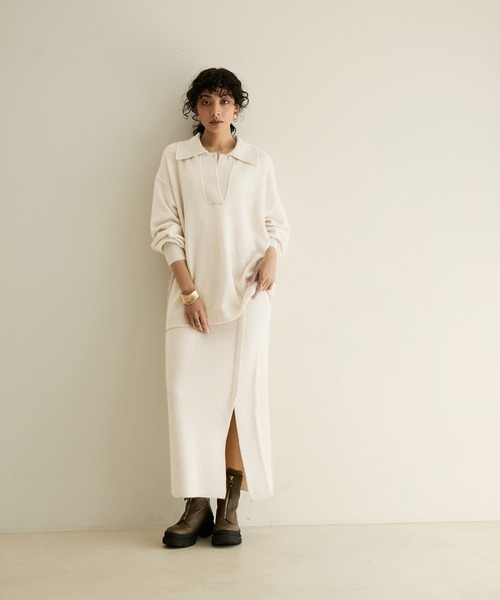 SALON adam et rope'（サロン アダム エ ロペ）の「【手洗い可能】タスマニアウールニットポロプルオーバー（ニット/セーター・レディース・オフホワイト/カーキ/レッド系その他5・FREE）」の20枚目の写真