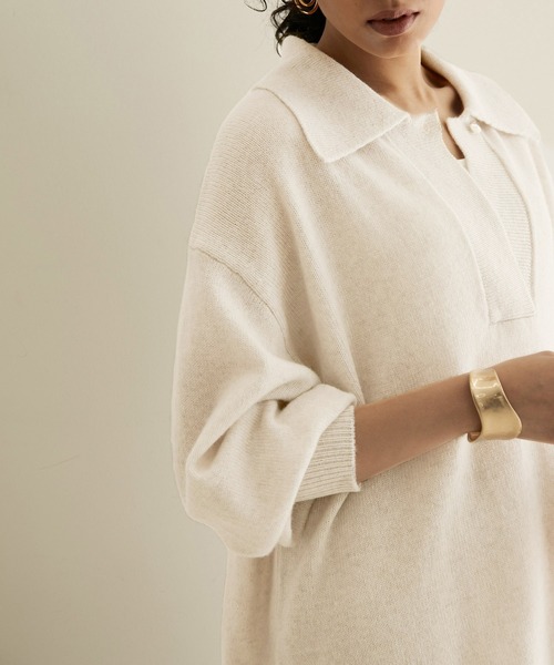 SALON adam et rope'（サロン アダム エ ロペ）の「【手洗い可能】タスマニアウールニットポロプルオーバー（ニット/セーター・レディース・オフホワイト/カーキ/レッド系その他5・FREE）」の21枚目の写真