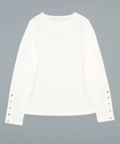 Chez toi(シェトワ)の「袖ボタンランダムリブカットソー(Tシャツ/カットソー・レディース・ブラック/ベージュ/ブラウン/オフホワイト・FREE)」の2枚目の写真
