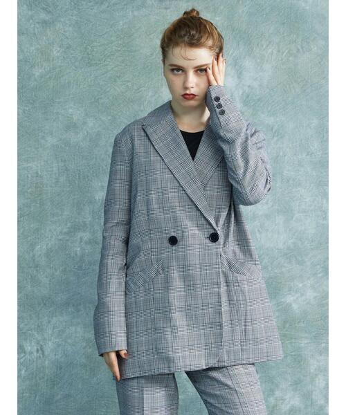 ENVYM（アンビー）の「ENVYM.ダブルブレストジャケット（テーラードジャケット・レディース・ブラウン/チェック/ブラック・FREE）」の6枚目の写真
