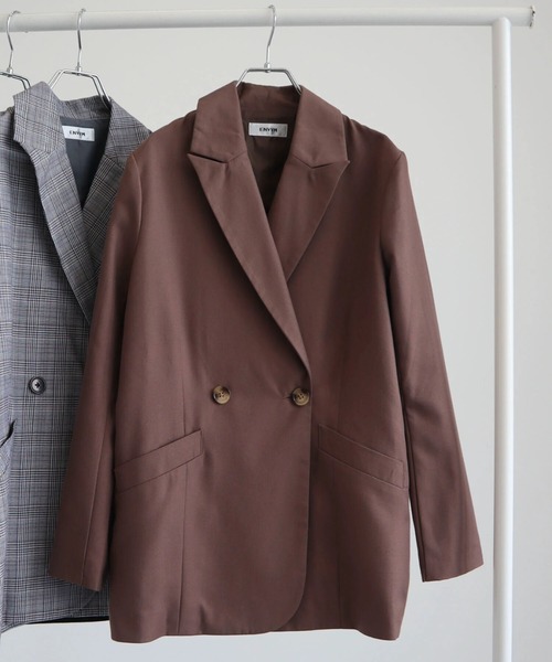 ENVYM（アンビー）の「ENVYM.ダブルブレストジャケット（テーラードジャケット・レディース・ブラウン/チェック/ブラック・FREE）」の2枚目の写真
