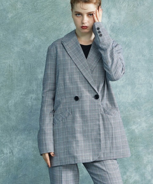 ENVYM（アンビー）の「ENVYM.ダブルブレストジャケット（テーラードジャケット・レディース・ブラウン/チェック/ブラック・FREE）」の3枚目の写真