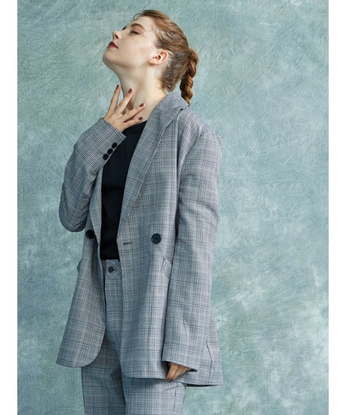 ENVYM（アンビー）の「ENVYM.ダブルブレストジャケット（テーラードジャケット・レディース・ブラウン/チェック/ブラック・FREE）」の4枚目の写真