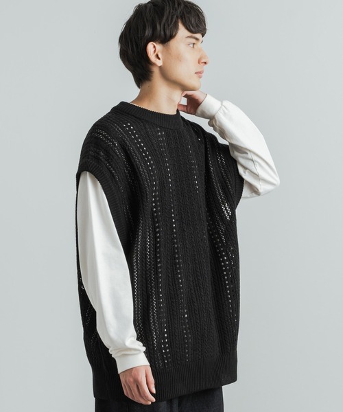Rocky Monroe(ロッキーモンロー)の「オーバーサイズ 透かし編みメッシュニットベスト(ベスト・メンズ・グレイッシュベージュ/ライトグリーン/ブラック/ブルーグレー/テラコッタ・M/L)」の6枚目の写真