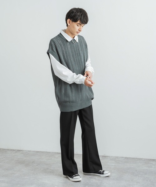 Rocky Monroe(ロッキーモンロー)の「オーバーサイズ 透かし編みメッシュニットベスト(ベスト・メンズ・グレイッシュベージュ/ライトグリーン/ブラック/ブルーグレー/テラコッタ・M/L)」の11枚目の写真