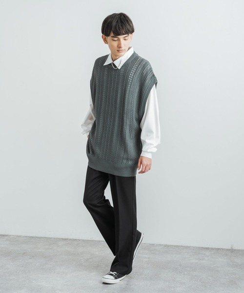 Rocky Monroe(ロッキーモンロー)の「オーバーサイズ 透かし編みメッシュニットベスト(ベスト・メンズ・グレイッシュベージュ/ライトグリーン/ブラック/ブルーグレー/テラコッタ・M/L)」の12枚目の写真