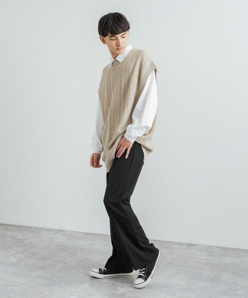 Rocky Monroe(ロッキーモンロー)の「オーバーサイズ 透かし編みメッシュニットベスト(ベスト・メンズ・グレイッシュベージュ/ライトグリーン/ブラック/ブルーグレー/テラコッタ・M/L)」の19枚目の写真