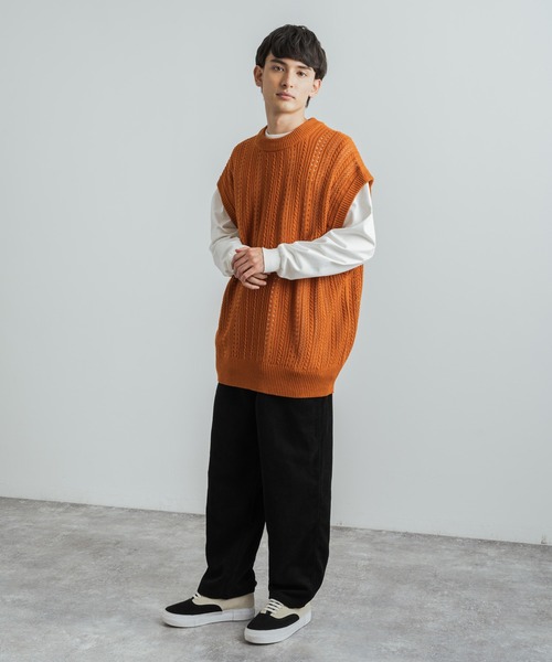 Rocky Monroe(ロッキーモンロー)の「オーバーサイズ 透かし編みメッシュニットベスト(ベスト・メンズ・グレイッシュベージュ/ライトグリーン/ブラック/ブルーグレー/テラコッタ・M/L)」の15枚目の写真