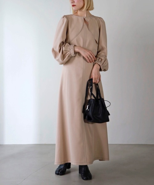 UNFIELD(アンフィールド)の「【UNFIELD】長袖ボレロ+キャミワンピースセット(ワンピース・レディース・ブラック/ベージュ・FREE)」の9枚目の写真