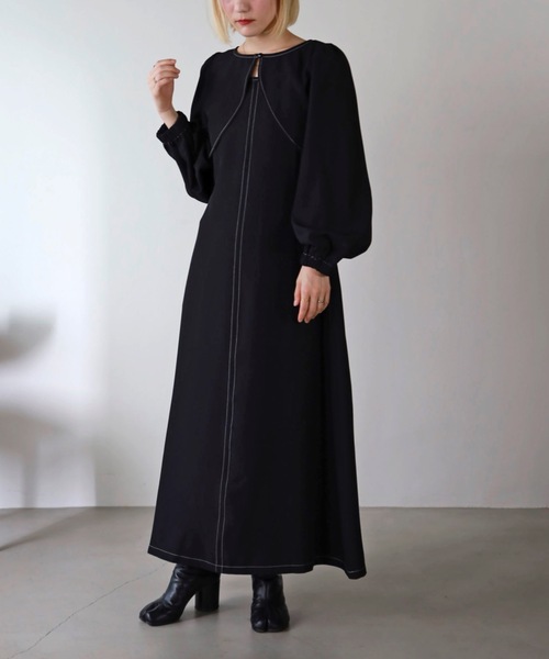 UNFIELD(アンフィールド)の「【UNFIELD】長袖ボレロ+キャミワンピースセット(ワンピース・レディース・ブラック/ベージュ・FREE)」の3枚目の写真